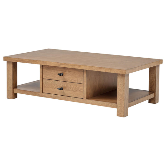 Coaster Furniture Beasley 723328 2-Drawer Wood Coffee Table - Golden Oak IMAGE 1