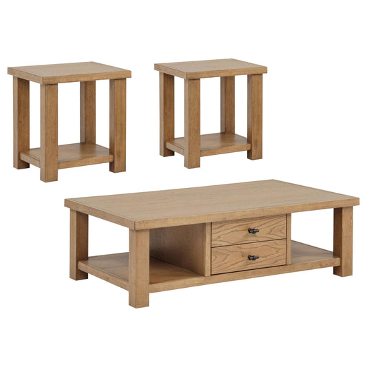 Coaster Furniture Beasley 723328-S3 3-Piece Wood Coffee Table Set - Golden Oak IMAGE 1