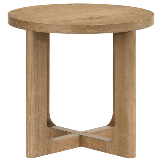 Coaster Furniture Kessler 735987 Round Sculptural Wood End Table - Light Oak IMAGE 1
