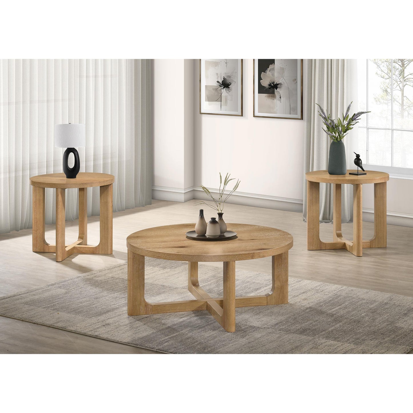 Coaster Furniture Kessler 735988 Round Sculptural Wood Coffee Table - Light Oak IMAGE 9