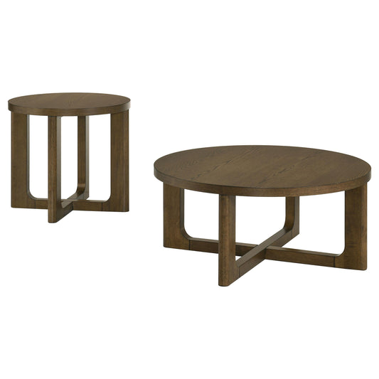 Coaster Furniture Kessler 735998-S2 2-piece Round Sculptural Wood Coffee Table Set - Brown IMAGE 1