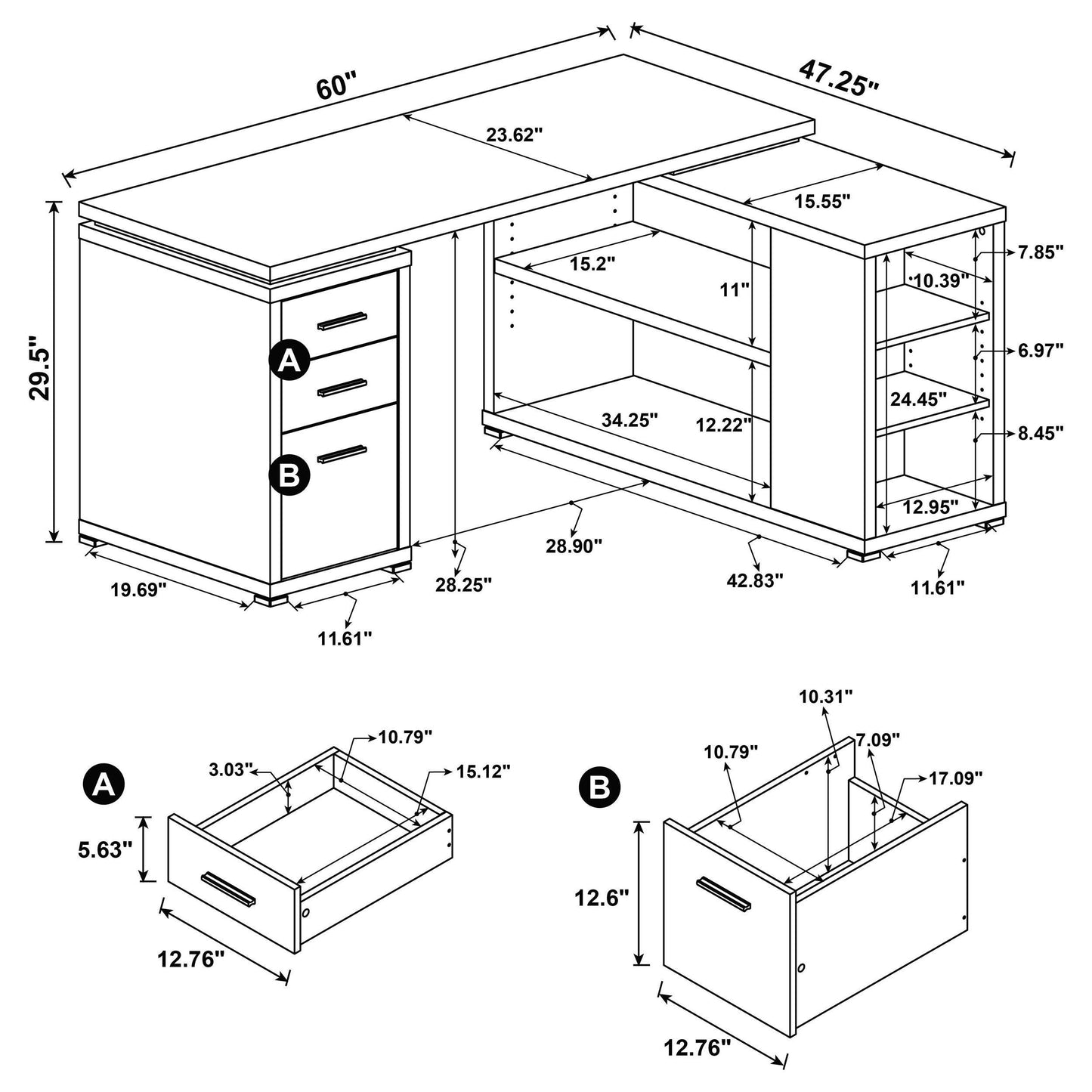 Coaster Furniture Yvette 800786 60-inch 3-drawer L-Shape Computer Desk - Mango IMAGE 10