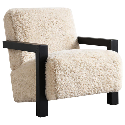 Coaster Furniture Fitzroy 907533 Faux Fur Upholstered Chair Solid Wood Arms - Latte IMAGE 1