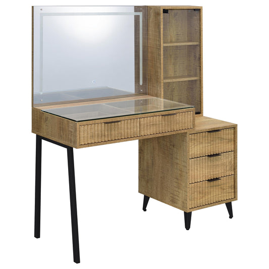 Coaster Furniture Souza 930283 5-Drawer Makeup Vanity Table With LED Mirror - Mango IMAGE 1