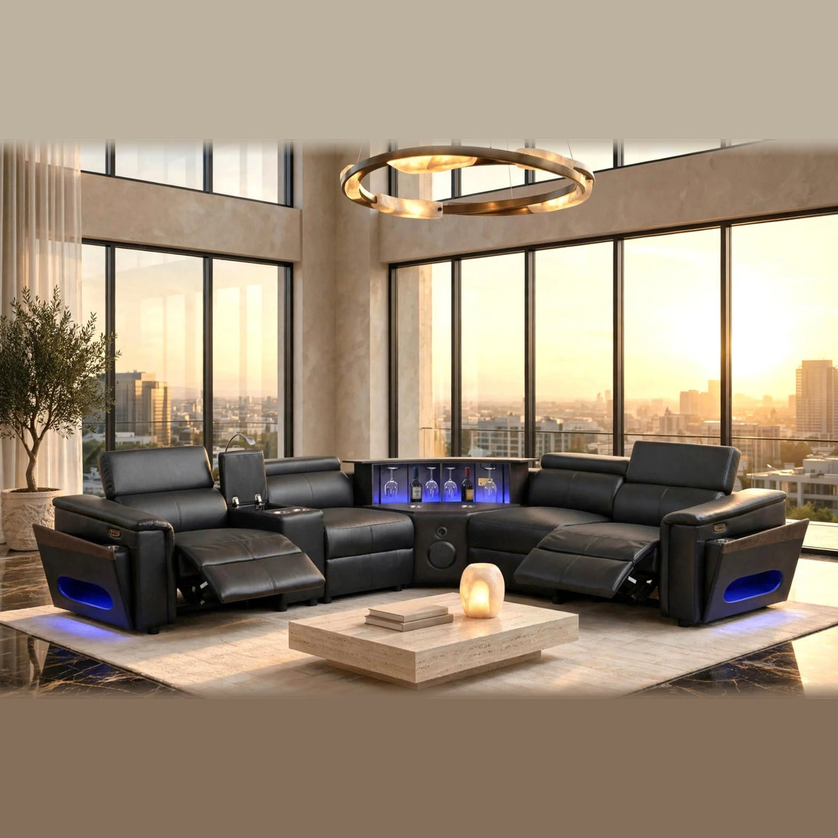 Holiday power reclining sectional - black