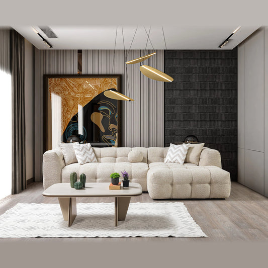 Ivy boucle sectional – Sand – right facing