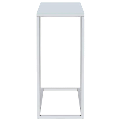 Coaster Furniture Stella 900250 White Glass Top C-Shaped Sofa Side Table - Chrome IMAGE 2