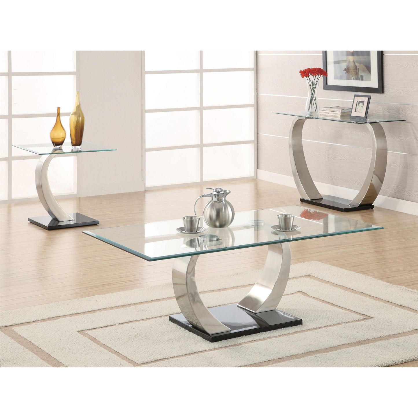 Coaster Furniture Pruitt 701239 Glass Top Metal Base Console Table - Satin Silver IMAGE 2