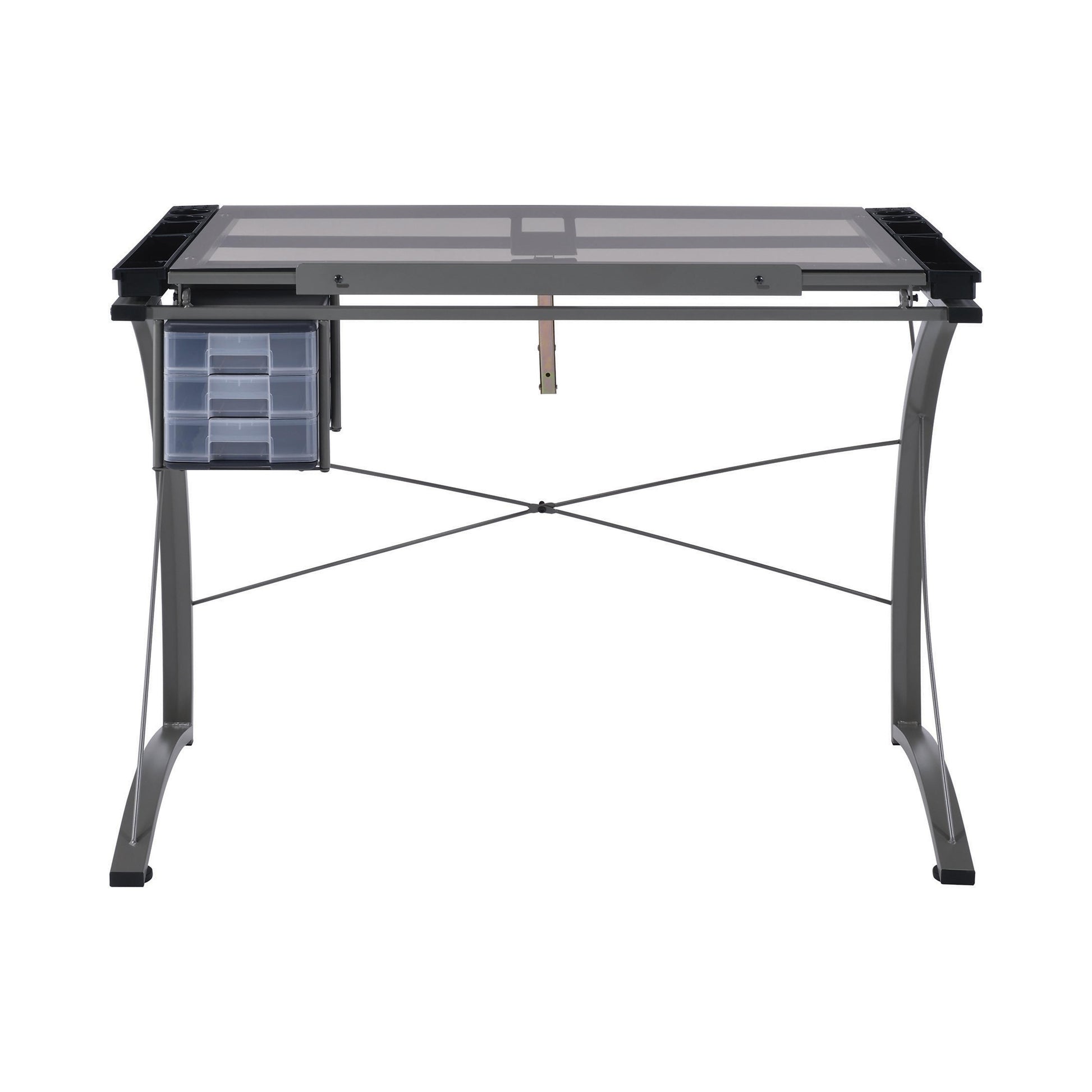 Coaster Furniture Melo 800986 41-inch Glass Top Drafting Table with Storage - Silver IMAGE 2