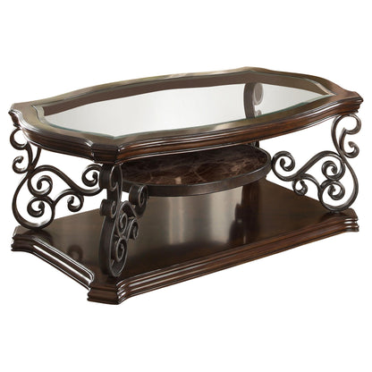  Coaster Furniture Laney 702448 1-shelf Glass Top Rectangular Coffee Table - Deep Merlot IMAGE 2