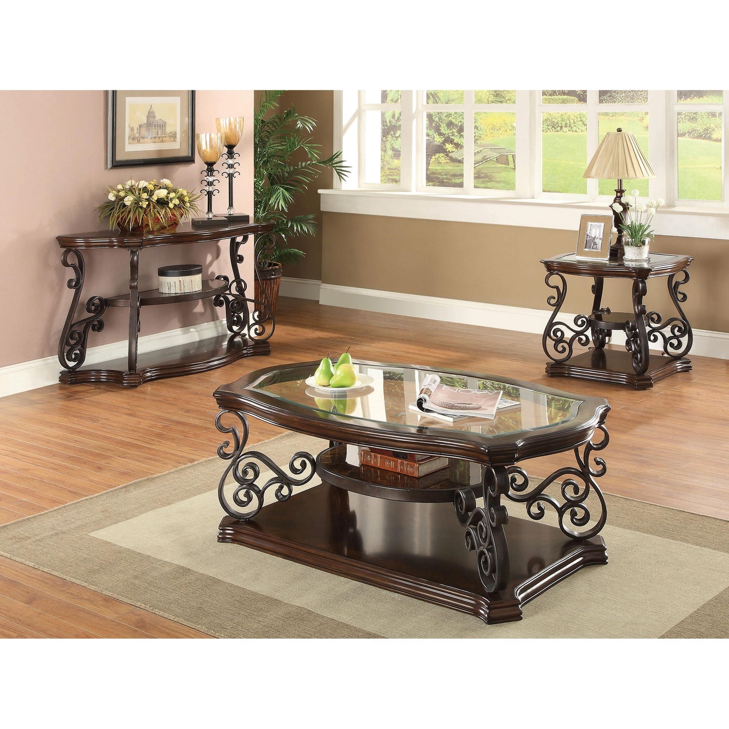  Coaster Furniture Laney 702448 1-shelf Glass Top Rectangular Coffee Table - Deep Merlot IMAGE 7