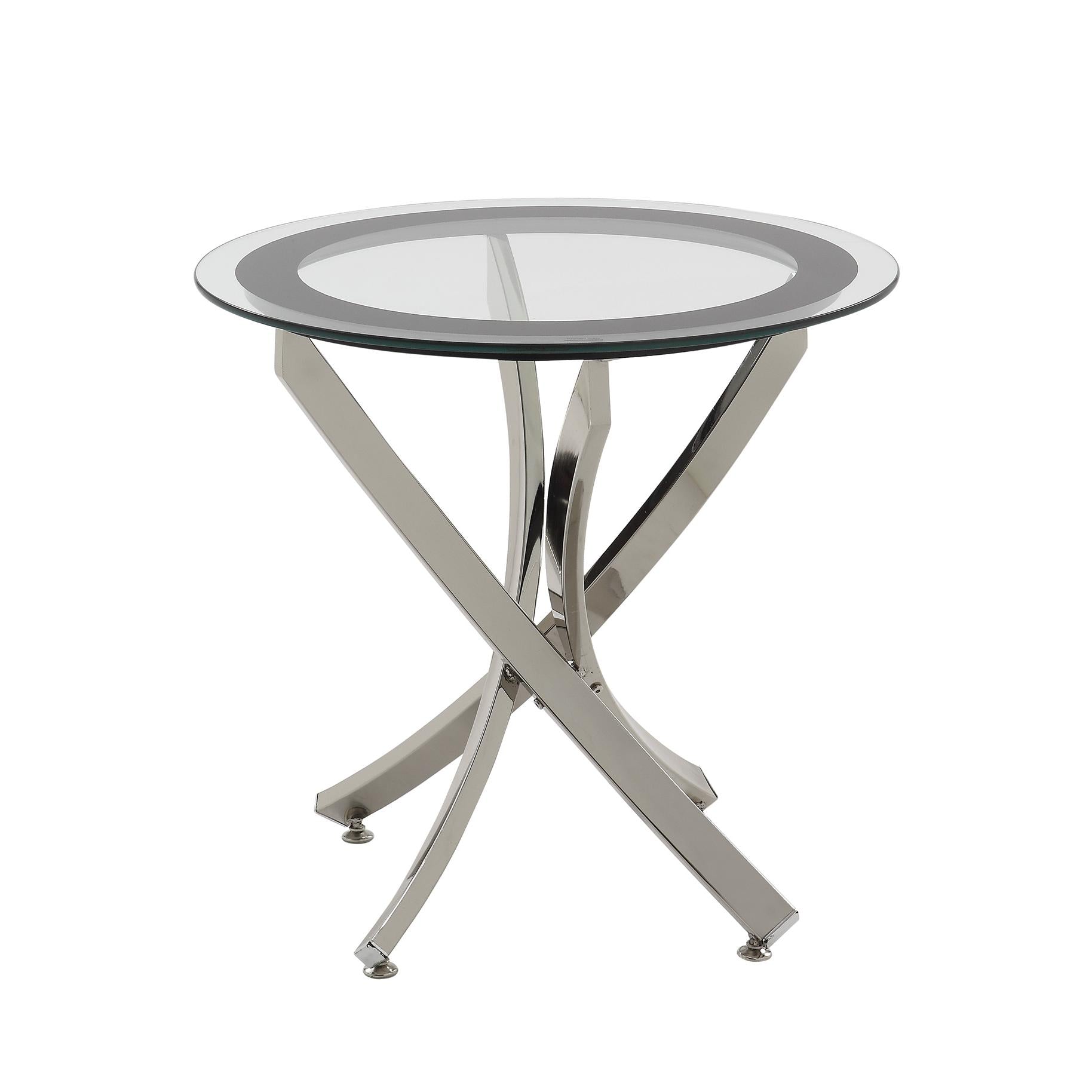  Coaster Furniture Brooke 702587 Round Glass Top Side End Table Metal Base - Chrome IMAGE 1