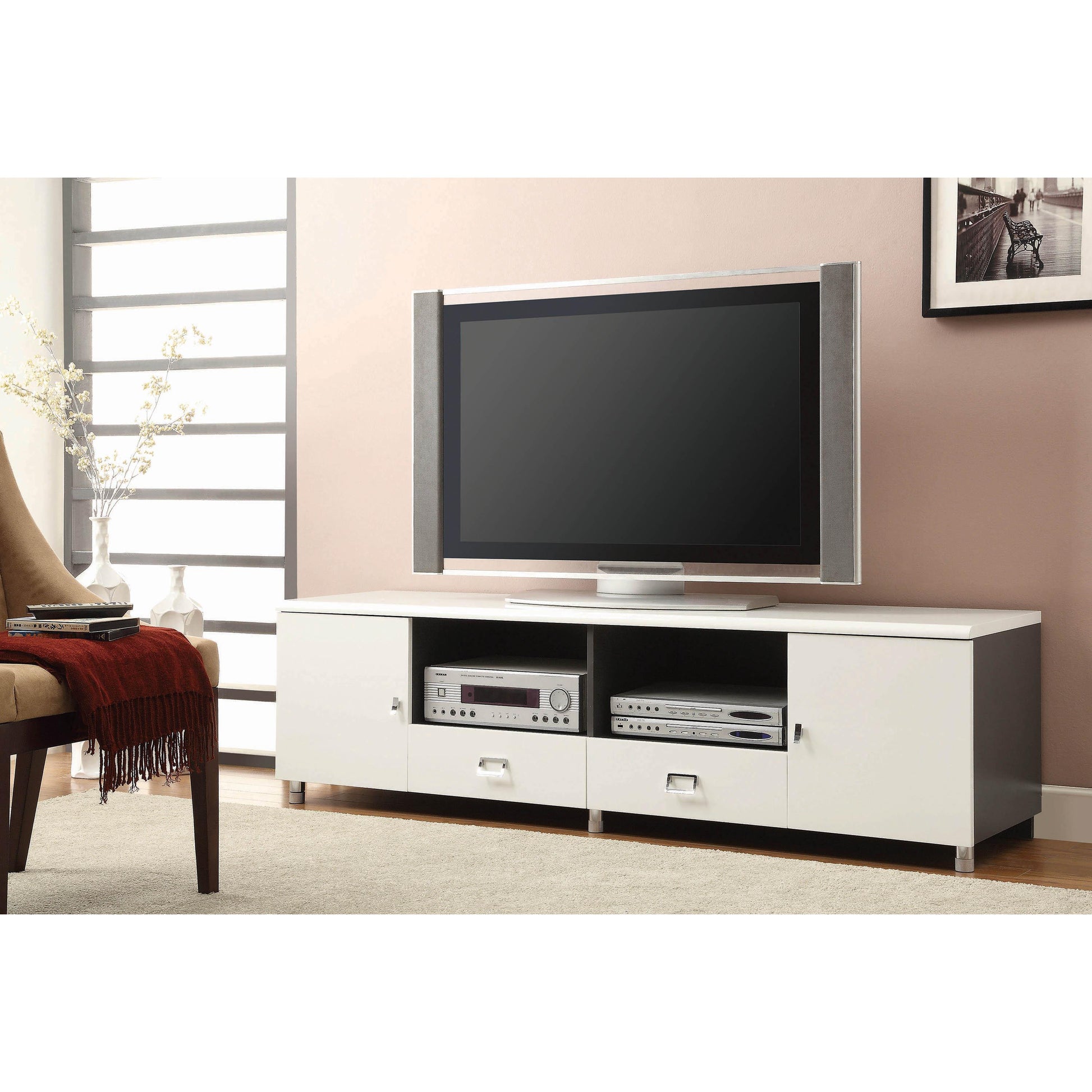 Coaster Furniture Burkett 700910 2-door Engineered Wood 71" TV Stand - White High Gloss IMAGE 2