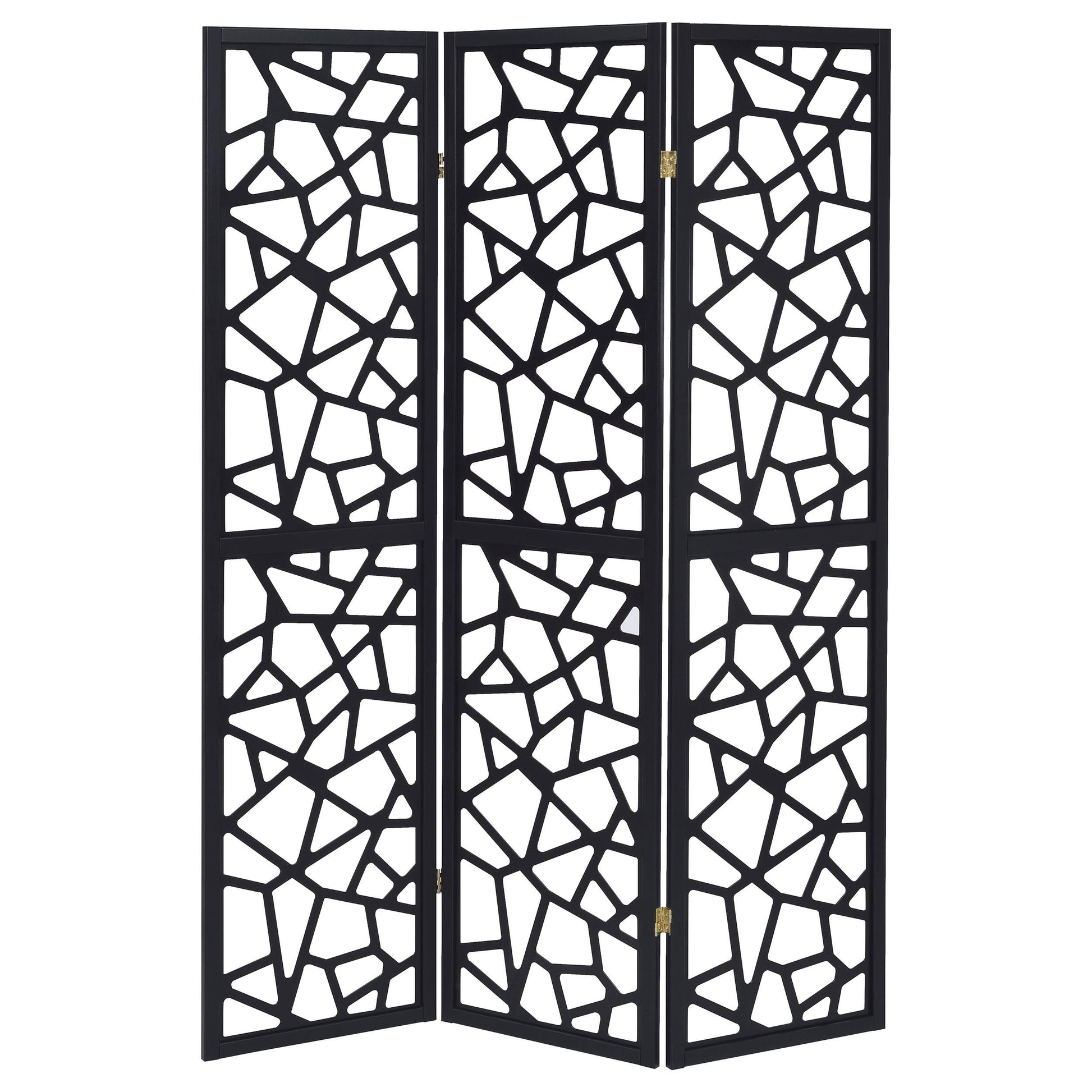 Coaster Furniture Nailan 900092 3-Panel Room Divider Folding Screen - Black Open Mosaic IMAGE 3