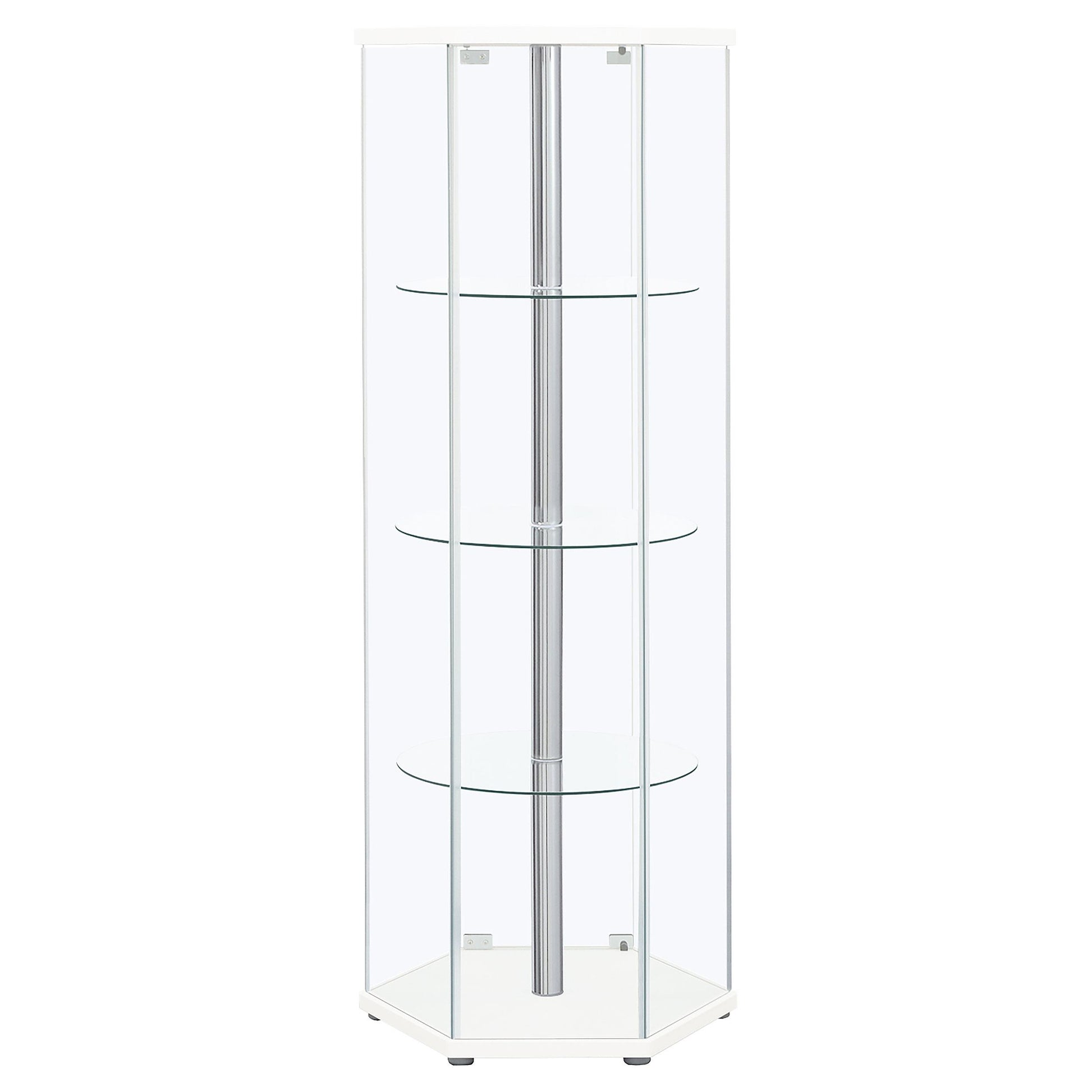 Coaster Furniture Zahavah 950001 4-shelf Hexagonal Clear Glass Curio Cabinet - White IMAGE 5