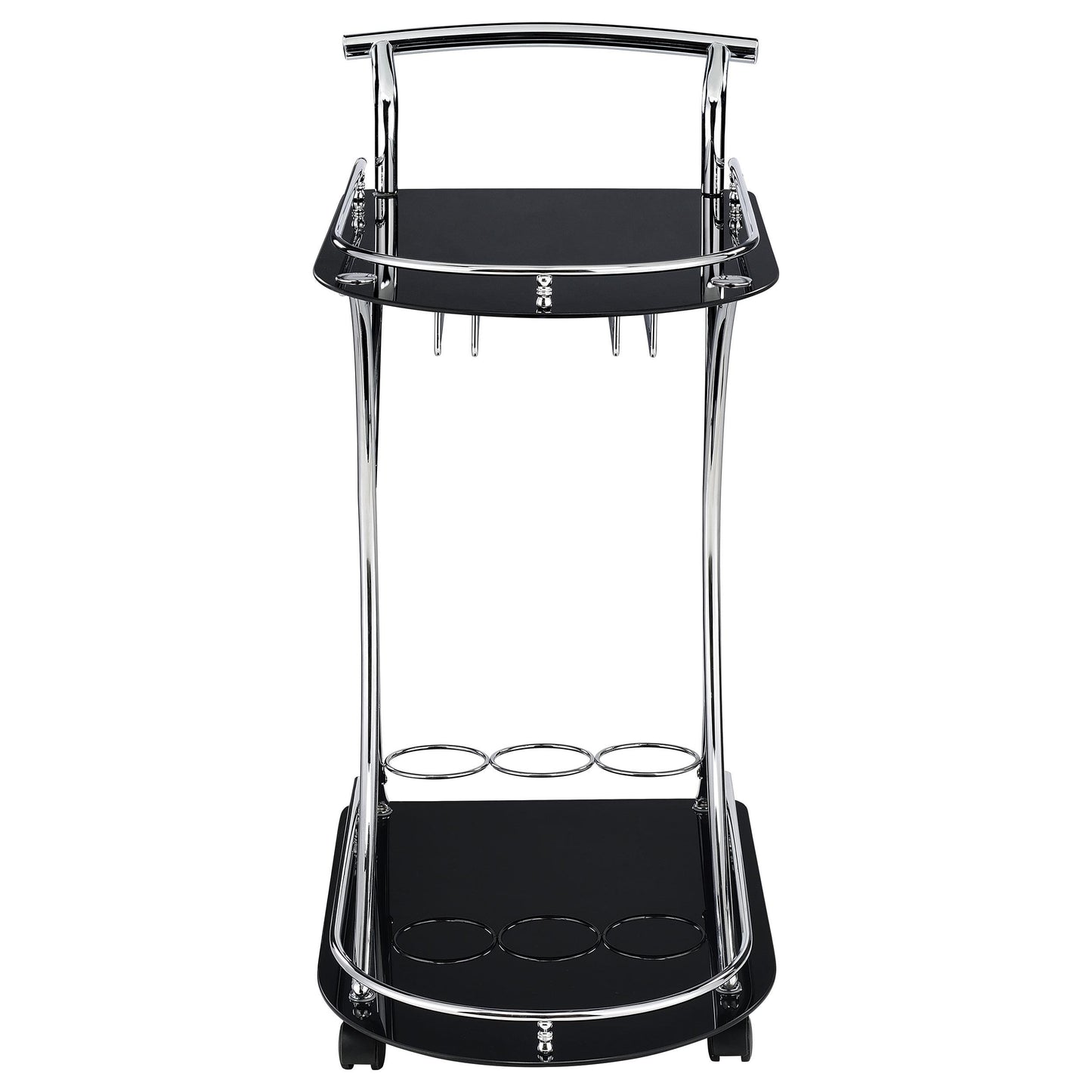 Coaster Furniture Elfman 910001 2-tier Glass Shelf Metal Bar Cart - Black and Chrome IMAGE 2
