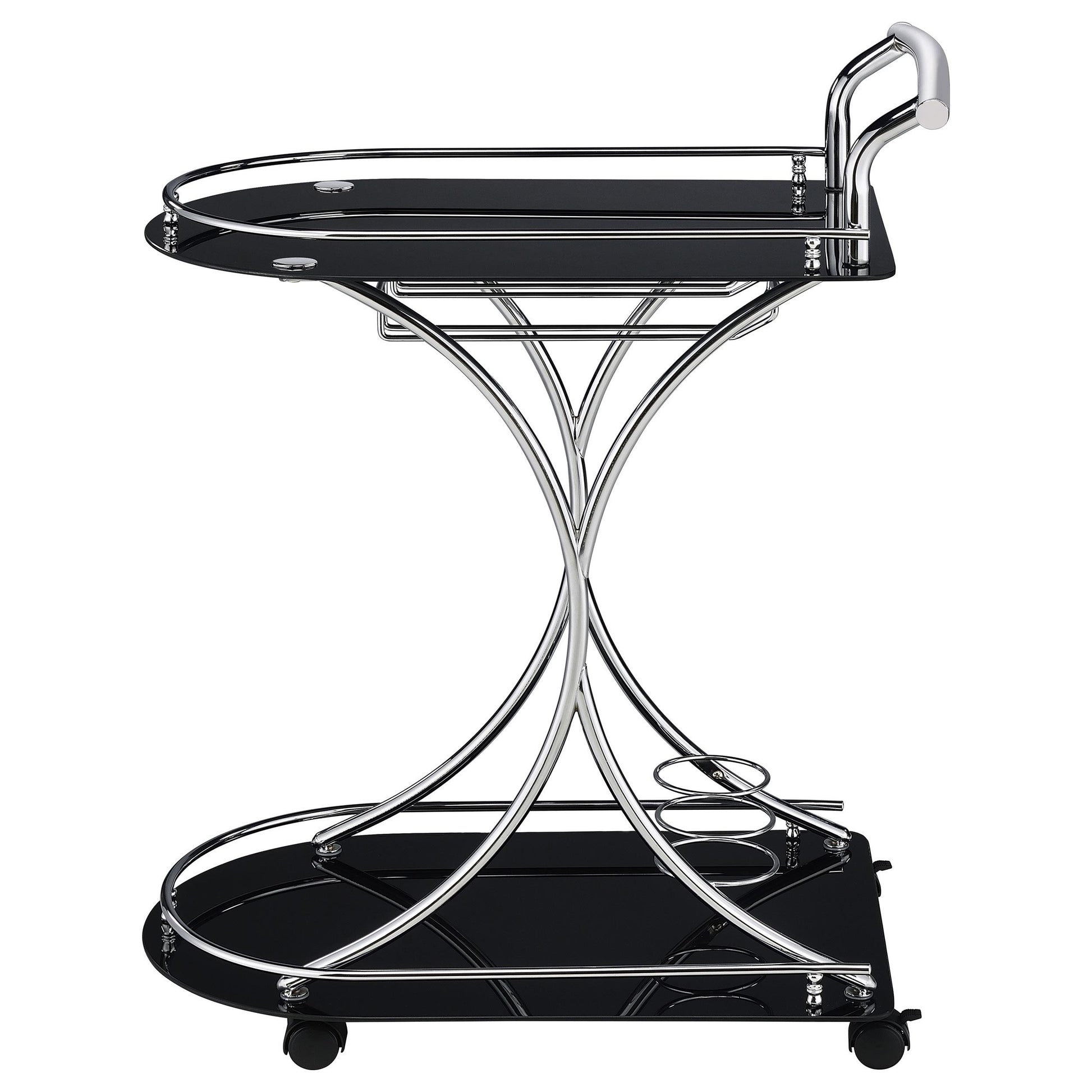 Coaster Furniture Elfman 910001 2-tier Glass Shelf Metal Bar Cart - Black and Chrome IMAGE 4