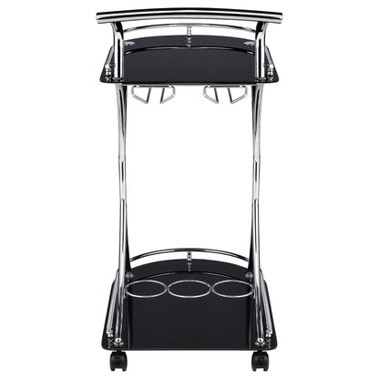 Coaster Furniture Elfman 910001 2-tier Glass Shelf Metal Bar Cart - Black and Chrome IMAGE 6