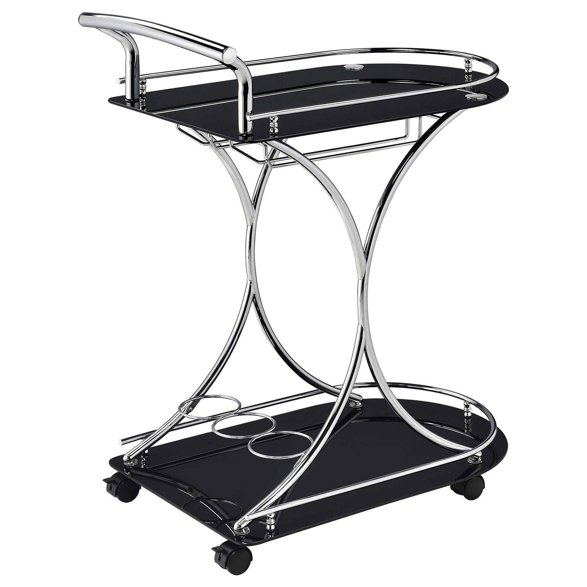 Coaster Furniture Elfman 910001 2-tier Glass Shelf Metal Bar Cart - Black and Chrome IMAGE 7