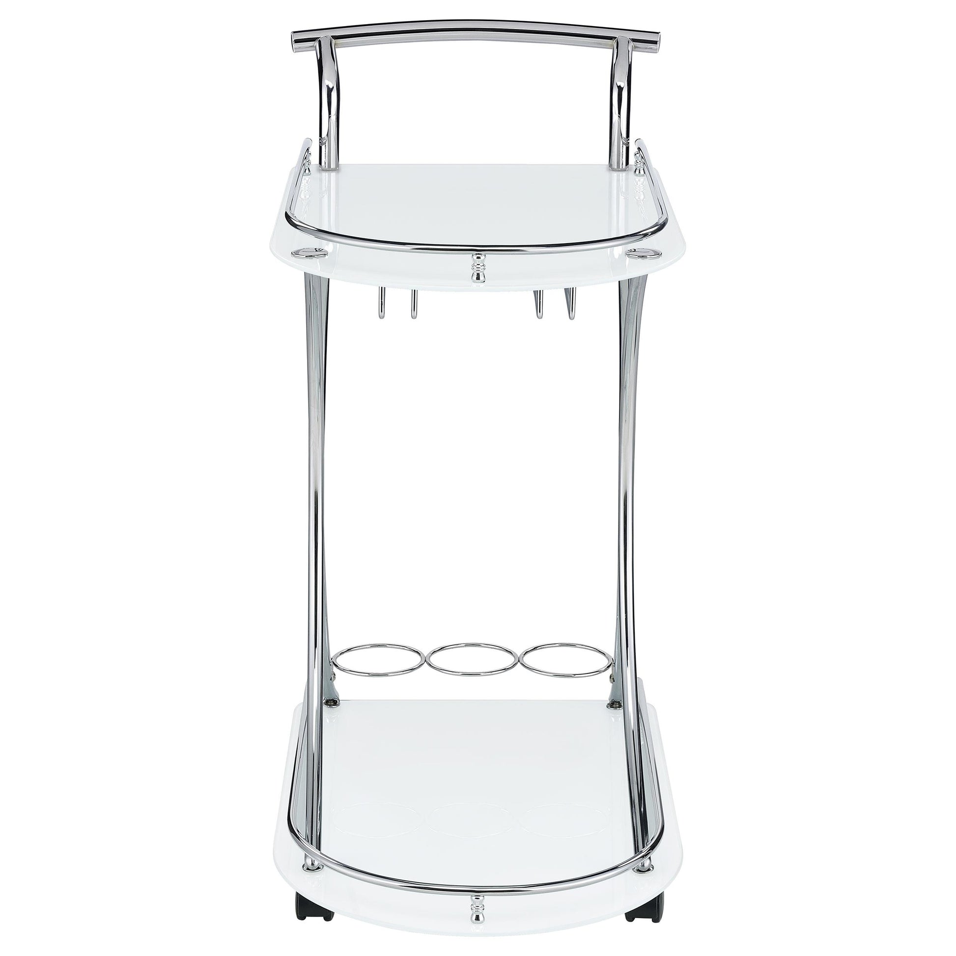 Coaster Furniture Elfman 910002 2-tier Glass Shelf Metal Bar Cart - White and Chrome IMAGE 2