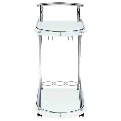 Coaster Furniture Elfman 910002 2-tier Glass Shelf Metal Bar Cart - White and Chrome IMAGE 2
