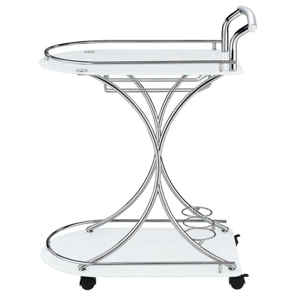 Coaster Furniture Elfman 910002 2-tier Glass Shelf Metal Bar Cart - White and Chrome IMAGE 4