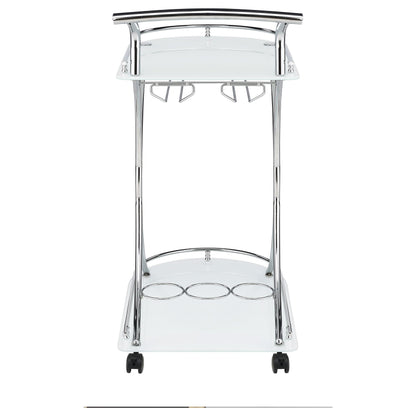 Coaster Furniture Elfman 910002 2-tier Glass Shelf Metal Bar Cart - White and Chrome IMAGE 6