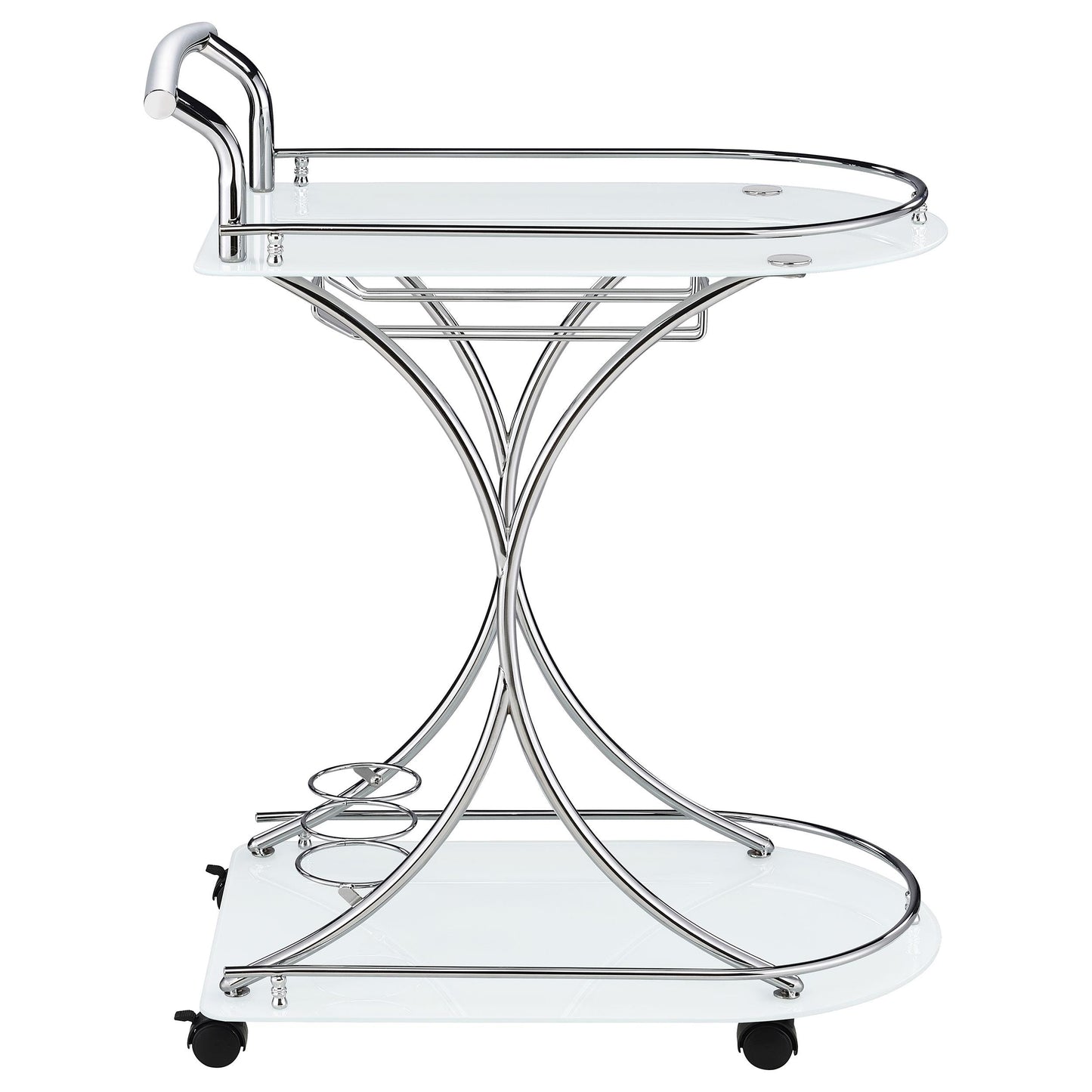 Coaster Furniture Elfman 910002 2-tier Glass Shelf Metal Bar Cart - White and Chrome IMAGE 8
