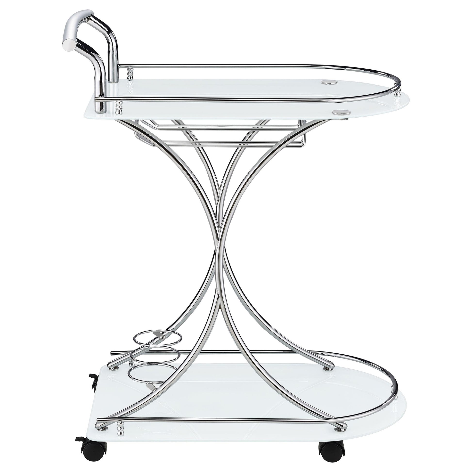 Coaster Furniture Elfman 910002 2-tier Glass Shelf Metal Bar Cart - White and Chrome IMAGE 8