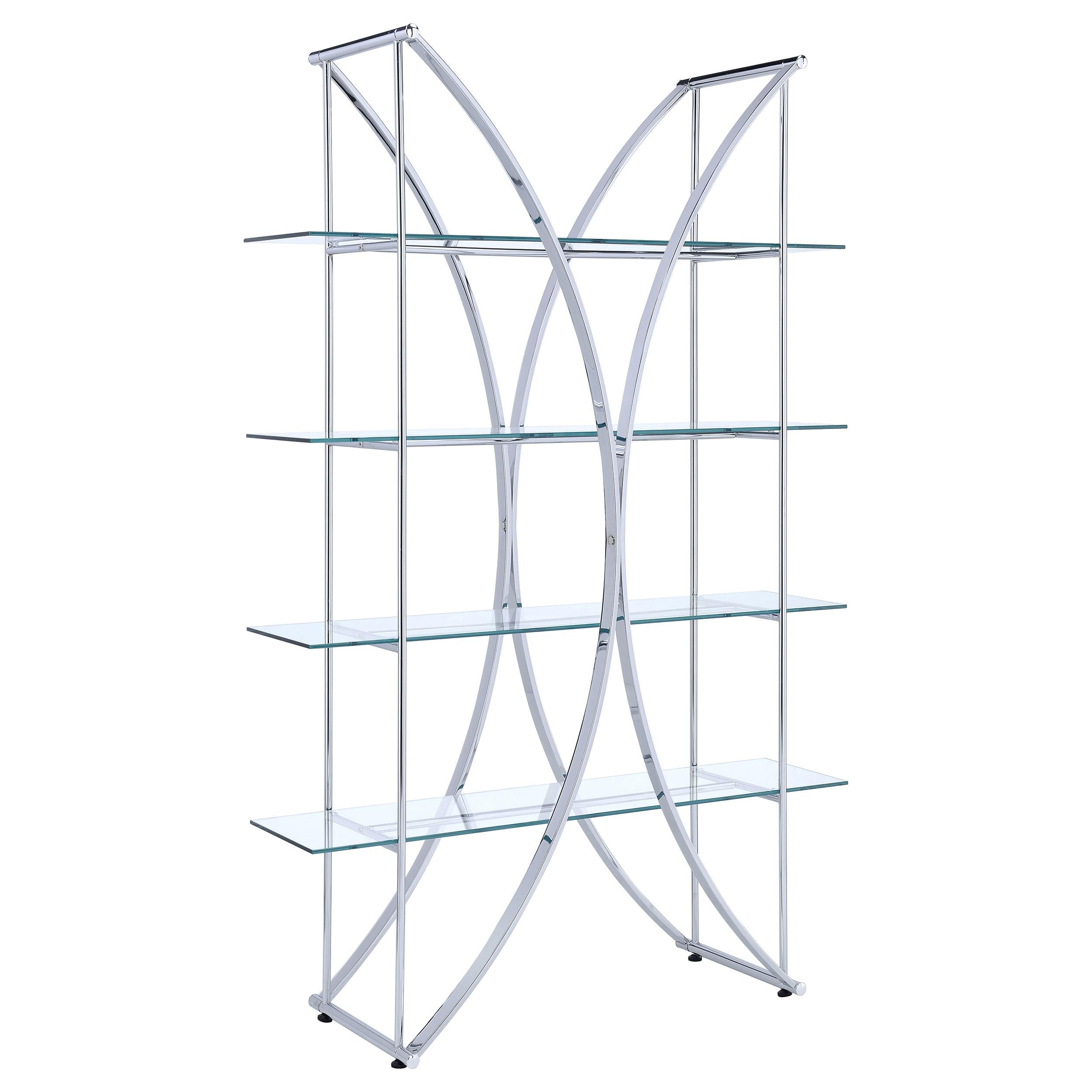  Coaster Furniture Larson 910050 73-inch 4-shelf Glass Bookshelf - Chrome IMAGE 1