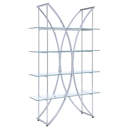  Coaster Furniture Larson 910050 73-inch 4-shelf Glass Bookshelf - Chrome IMAGE 1