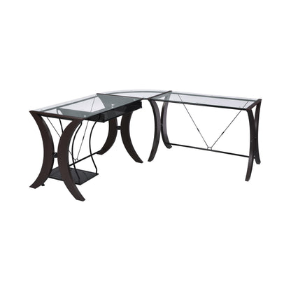 Coaster Furniture Monterey 800446 67-inch Glass Top L-Shape Computer Desk - Cappuccino IMAGE 1