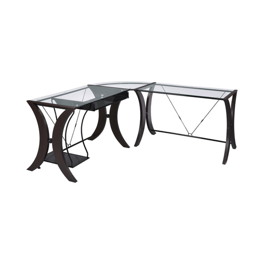 Coaster Furniture Monterey 800446 67-inch Glass Top L-Shape Computer Desk - Cappuccino IMAGE 1
