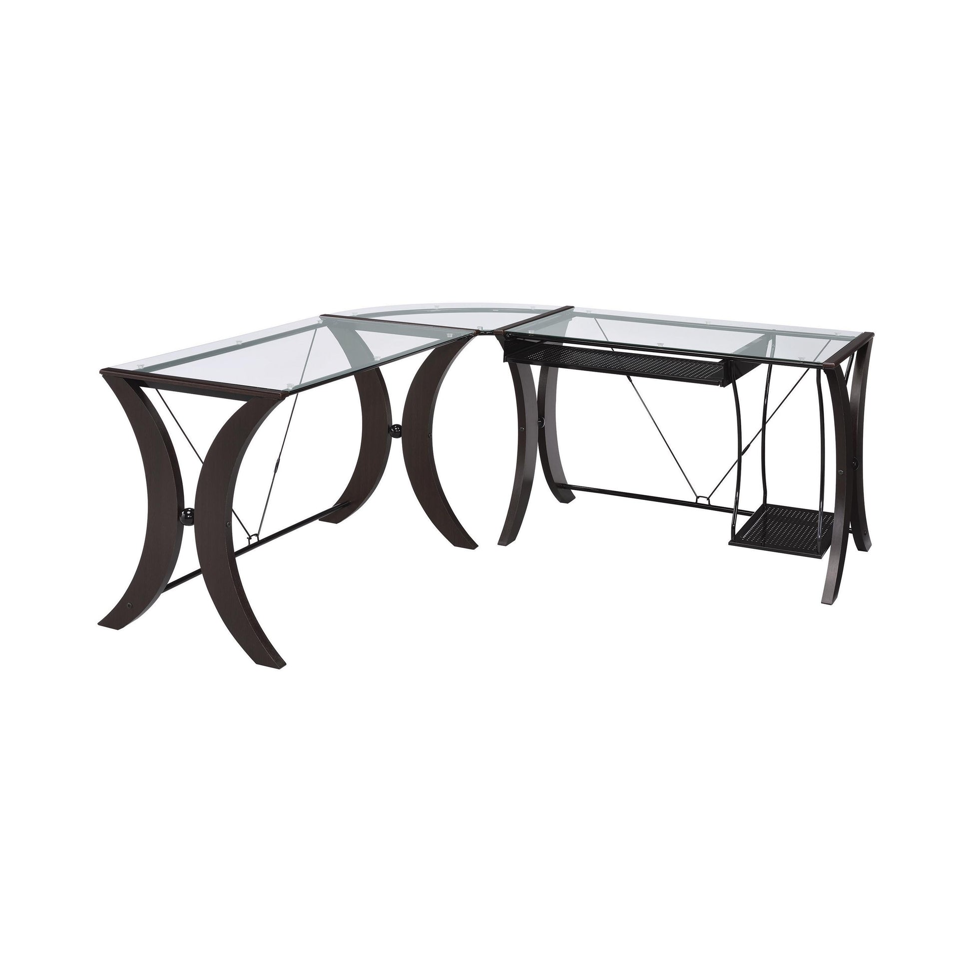 Coaster Furniture Monterey 800446 67-inch Glass Top L-Shape Computer Desk - Cappuccino IMAGE 3