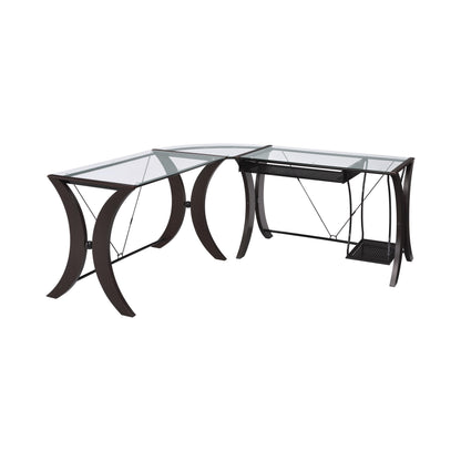 Coaster Furniture Monterey 800446 67-inch Glass Top L-Shape Computer Desk - Cappuccino IMAGE 3