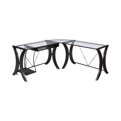 Coaster Furniture Monterey 800446 67-inch Glass Top L-Shape Computer Desk - Cappuccino IMAGE 4