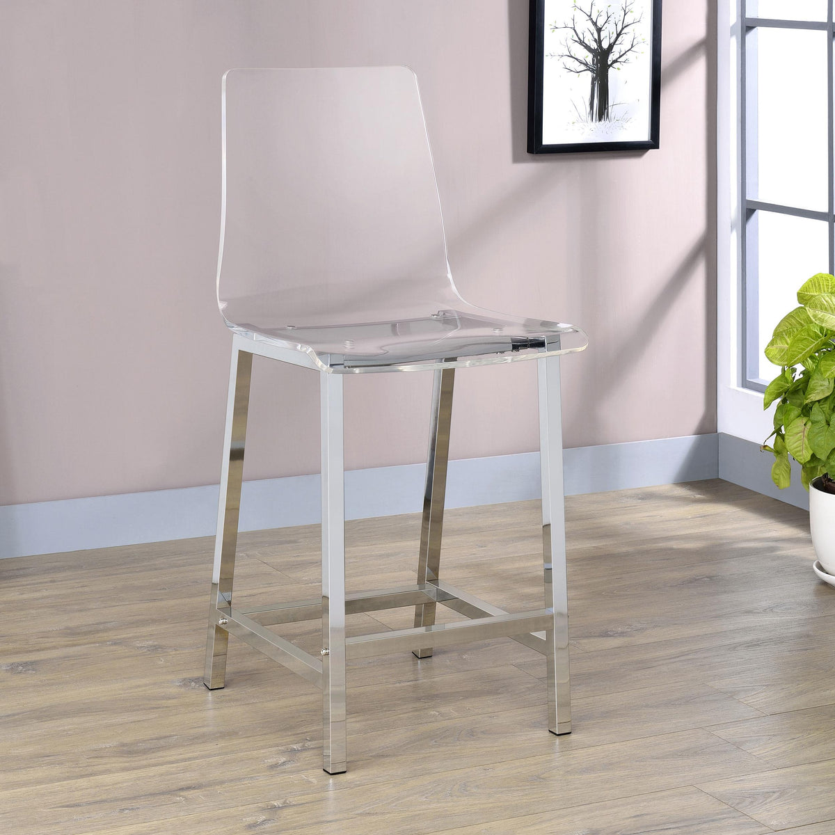  Coaster Furniture Juelia 100265 Clear Acrylic Counter Chair - Chrome (Set of 2) IMAGE 10