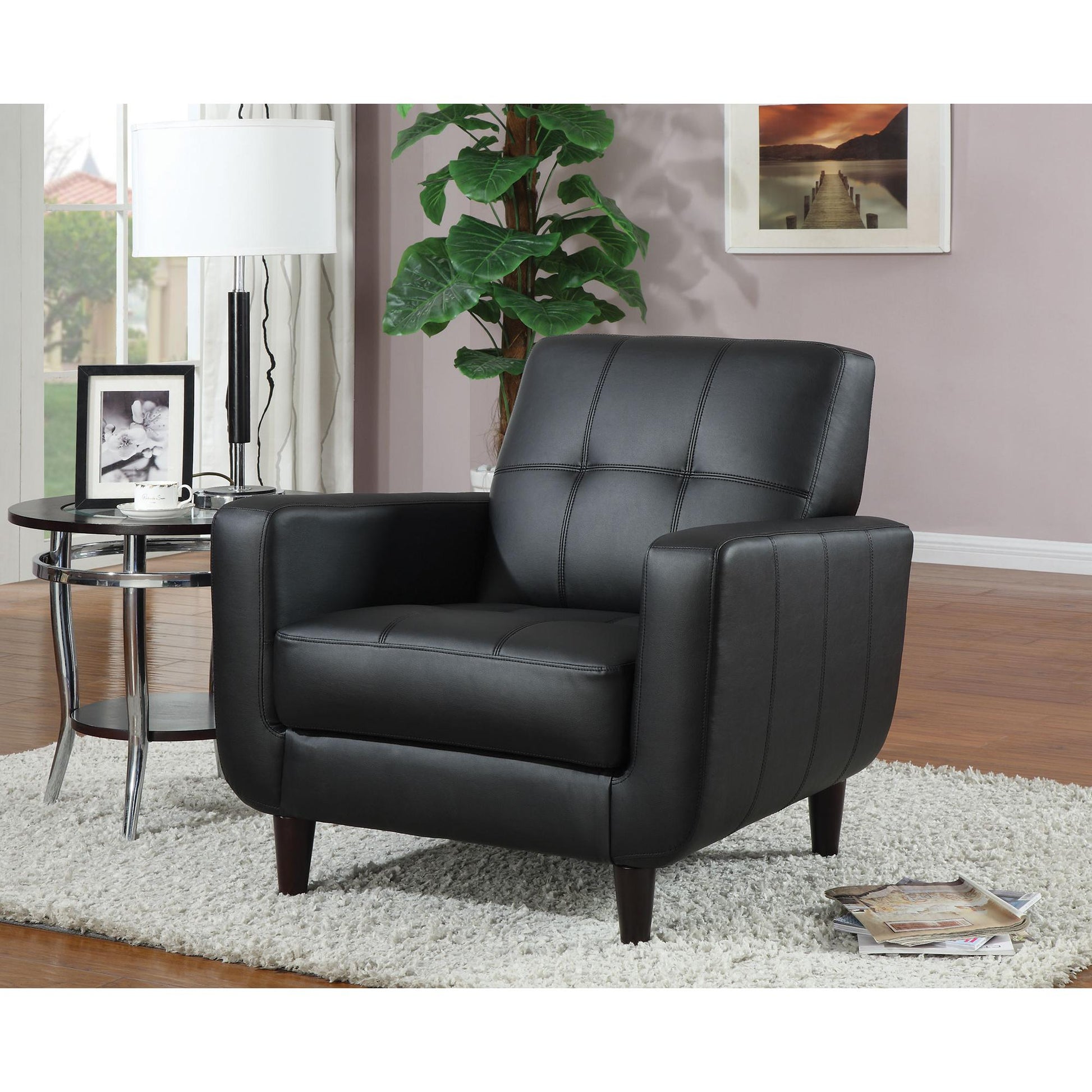  Coaster Furniture Aaron 900204 Upholstered Track Arm Tufted Accent Chair - Black IMAGE 2
