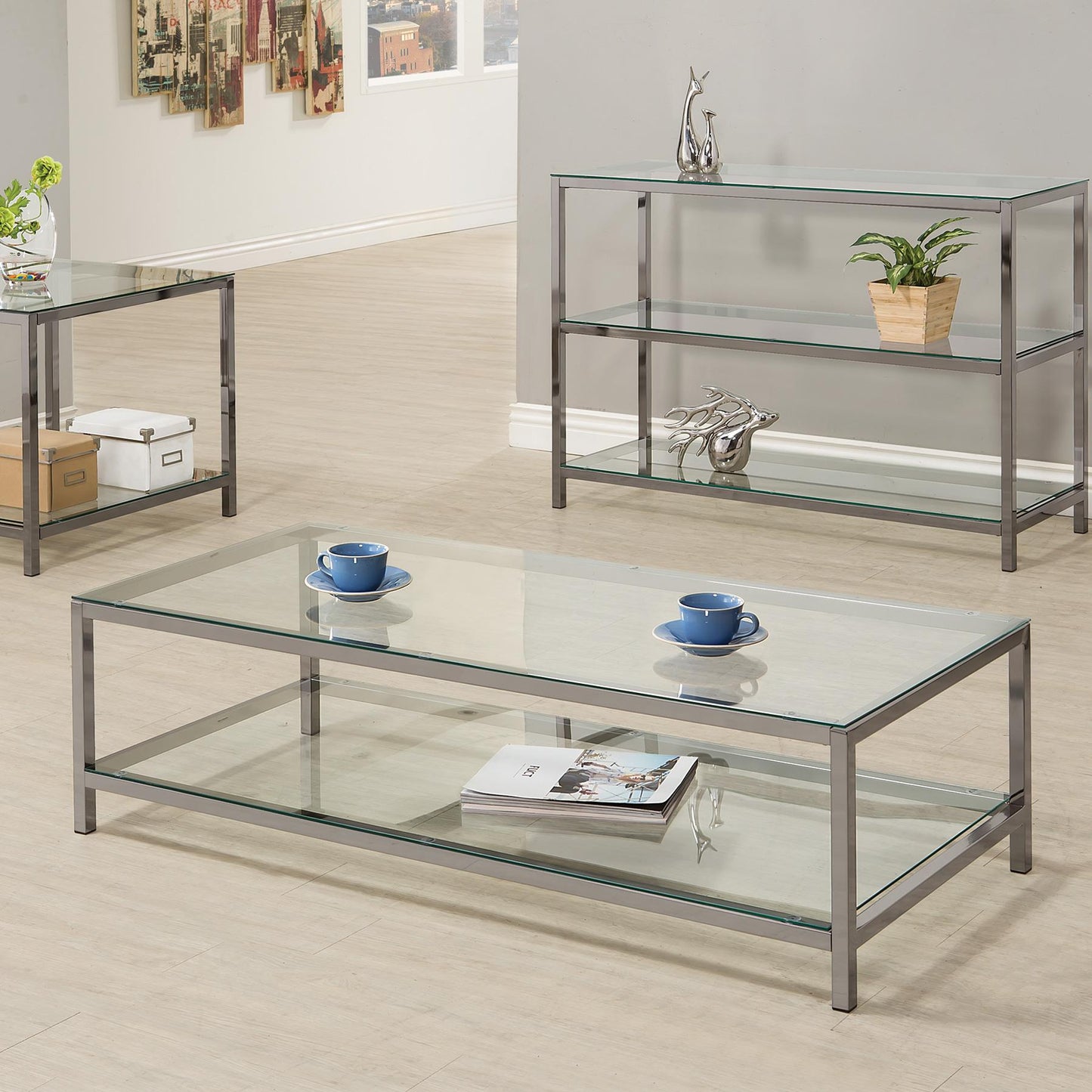 Coaster Furniture Trini 720228 1-shelf Glass Top Coffee Table - Black Nickel IMAGE 2