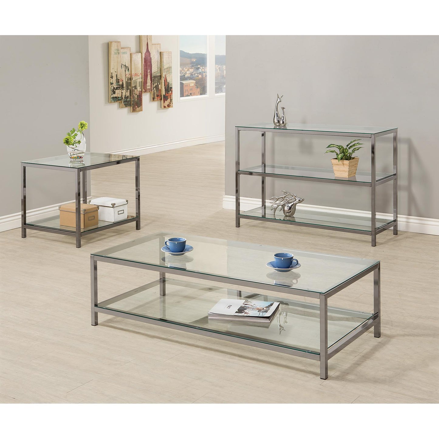 Coaster Furniture Trini 720229 2-shelf Glass Top Entryway Console Table - Black Nickel IMAGE 3