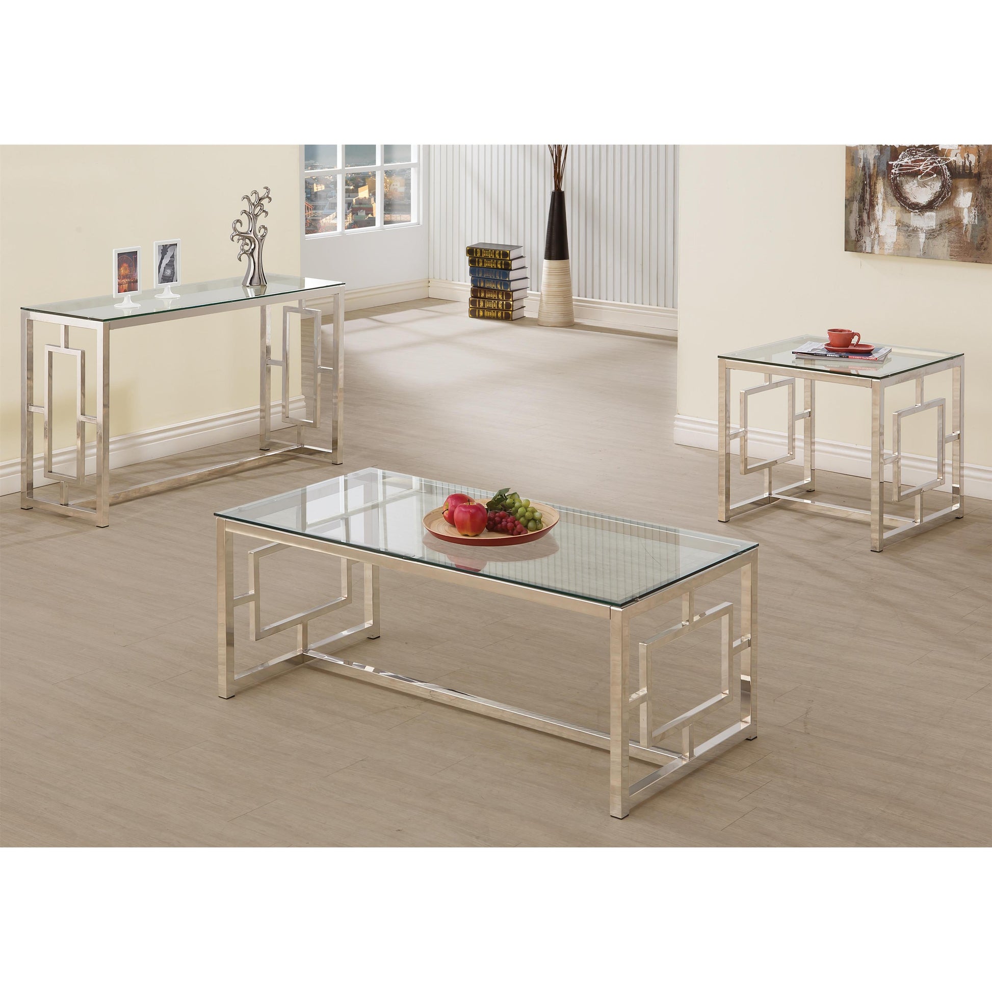 Coaster Furniture Merced 703739 Glass Top Metal Entryway Sofa Console Table - Nickel IMAGE 3