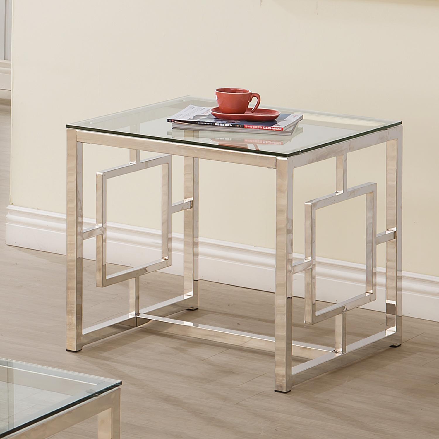 Coaster Furniture Merced 703737 Square Glass Top Side End Table - Nickel IMAGE 2