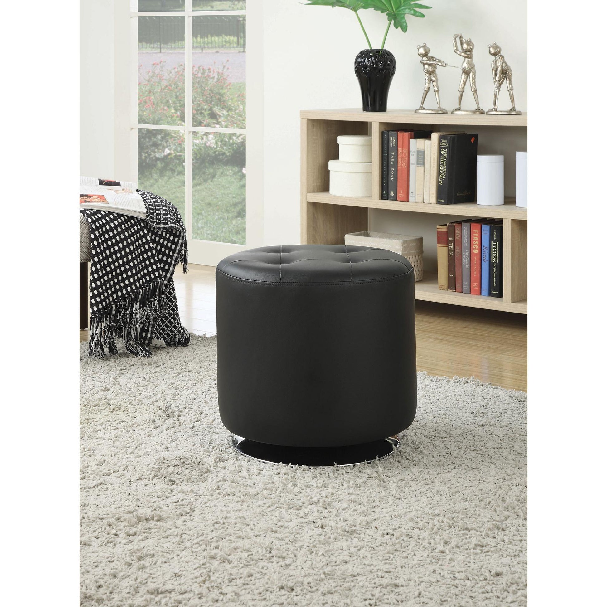  Coaster Furniture Bowman 500556 Round Upholstered Tufted Swivel Ottoman - Black IMAGE 2
