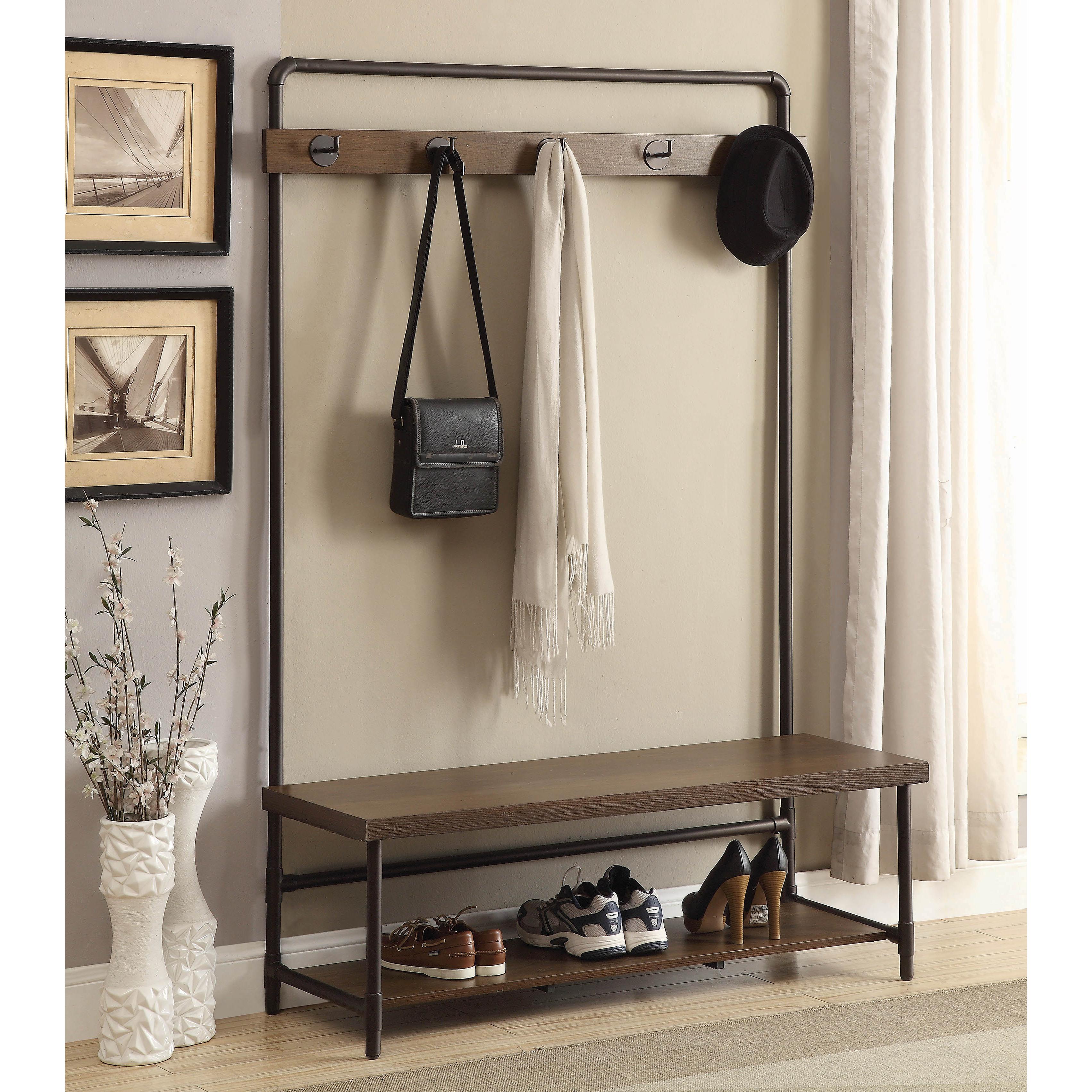  Coaster Furniture Alise 902921 5 Hook Coat Rack Hall Tree with Shoe Bench - Chestnut IMAGE 1