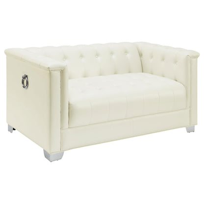 Coaster Furniture Chaviano 505392 Upholstered Track Arm Loveseat - Pearl White IMAGE 1