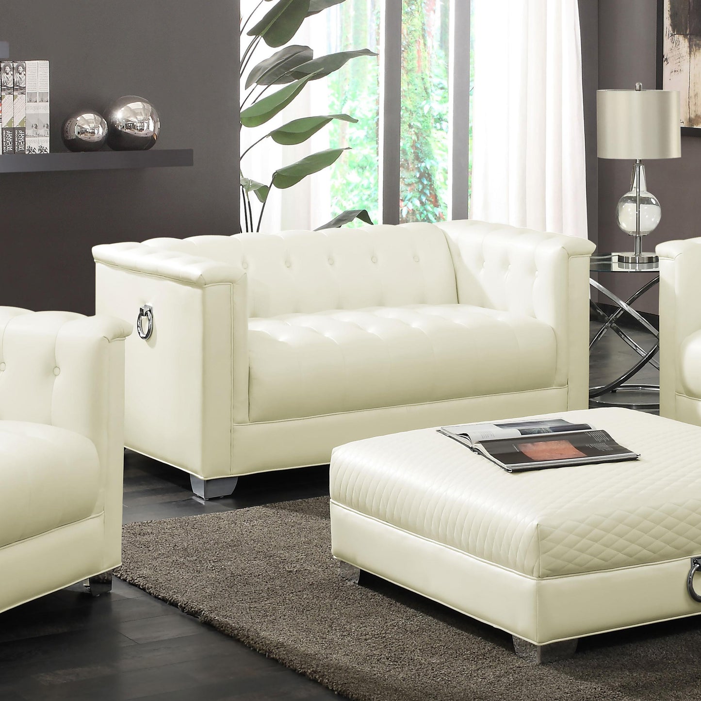 Coaster Furniture Chaviano 505392 Upholstered Track Arm Loveseat - Pearl White IMAGE 7
