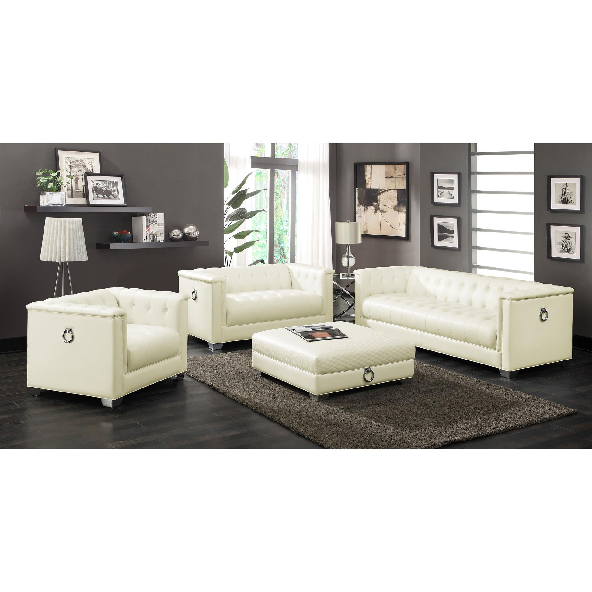 Coaster Furniture Chaviano 505392 Upholstered Track Arm Loveseat - Pearl White IMAGE 8