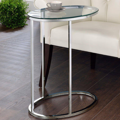 Coaster Furniture Kyle 902927 Oval Glass Top C-Shaped Sofa Side Table - Chrome IMAGE 7