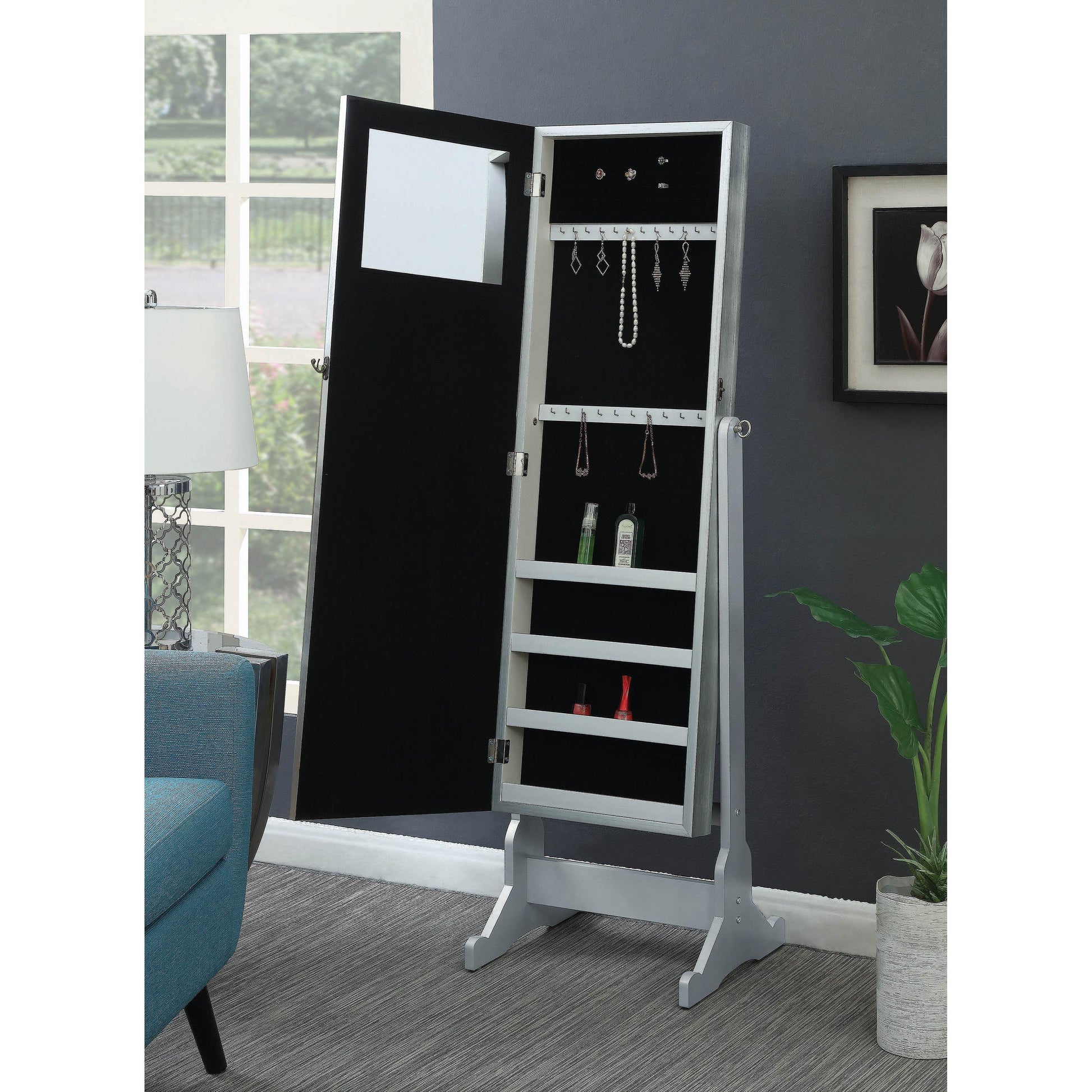 Coaster Furniture Elle 902779 Cheval Mirror with Jewelry Storage - Silver IMAGE 2