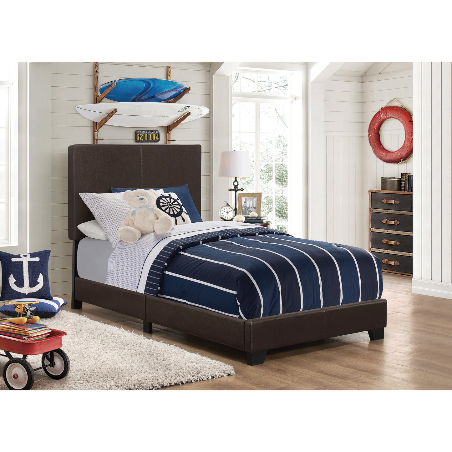  Coaster Furniture Dorian 300762T Faux Leather Upholstered Twin Panel Bed - Brown IMAGE 2